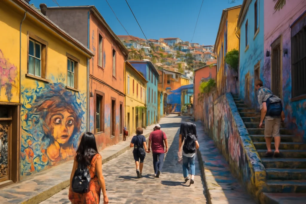 wander through the colorful hills and street art of valparaíso in chile.